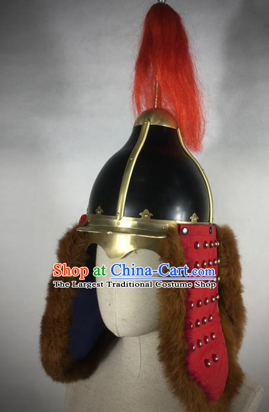 Traditional Korean Ming Dynasty General Red Body Armor and Helmet Ancient Warrior Costumes for Men