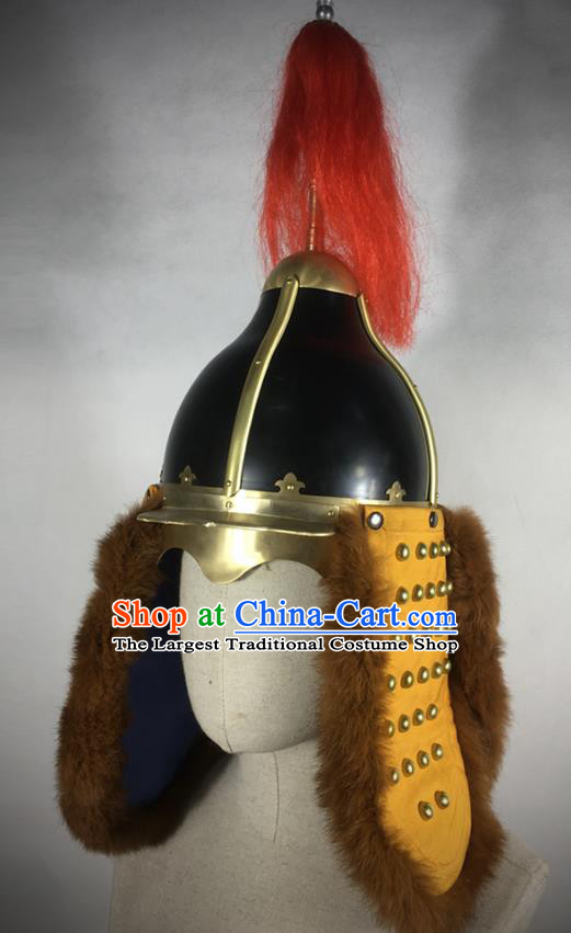 Traditional Korean Ming Dynasty General Yellow Body Armor and Helmet Ancient Warrior Costumes for Men