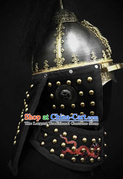 Traditional Chinese Ming Dynasty General Armet Iron Hat Headpiece Ancient Military Officer Cavalry Helmet for Men