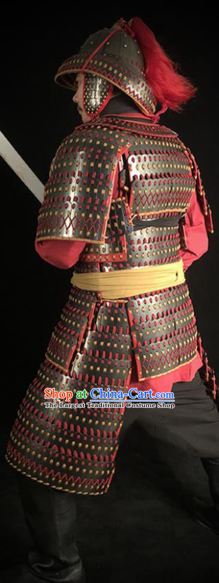Traditional Chinese Song Dynasty Warrior Body Armor Ancient Infantry General Iron Costumes and Helmet Full Set