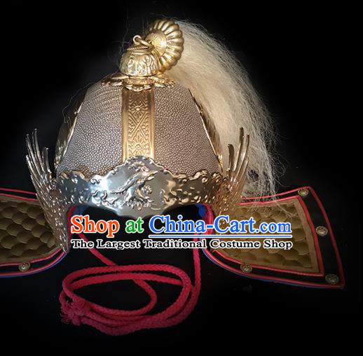 Traditional Chinese Ming Dynasty General Armor Roc Hat Headpiece Ancient Warrior Iron Helmet for Men