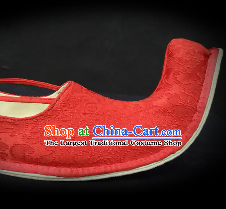 Traditional Chinese Han Dynasty Princess Red Satin Shoes Ancient Court Woman Brocade Hanfu Shoes Cloth Shoes