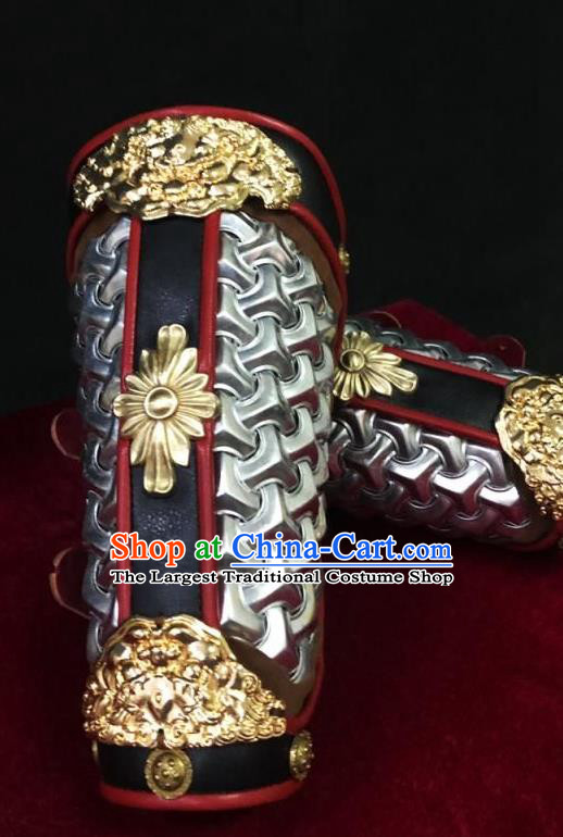 Traditional Chinese Song Dynasty Infantry Warrior Argent Magal Wrist Guard Wristband Armor Ancient Soldier Leather Wristlets Armband for Men