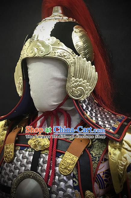 Traditional Chinese Ming Dynasty Military Officer Body Armor Outfits Ancient Film General Iron Costumes and Helmet Full Set