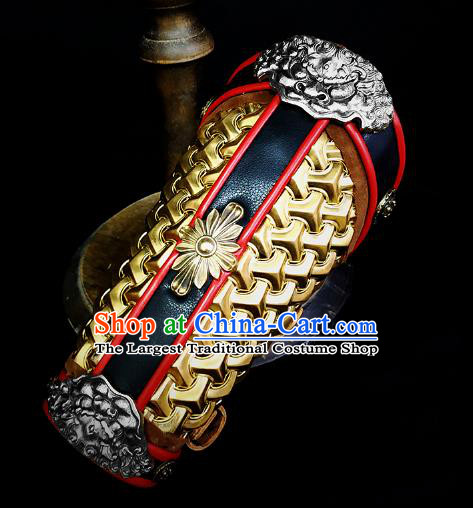 Traditional Chinese Song Dynasty Infantry Warrior Copper Wrist Guard Wristband Armor Ancient Soldier Leather Wristlets Armband for Men