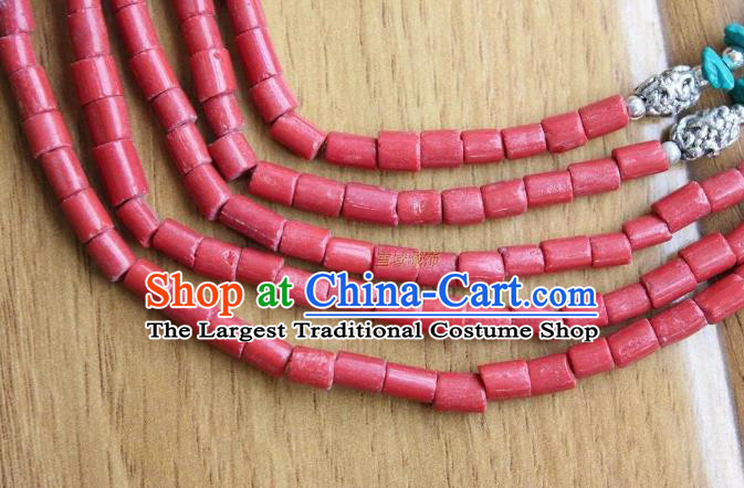 Chinese Traditional Tibetan Nationality Kallaite Beads Necklet Pendant Decoration Zang Ethnic Handmade Necklace Jewelry Accessories for Women