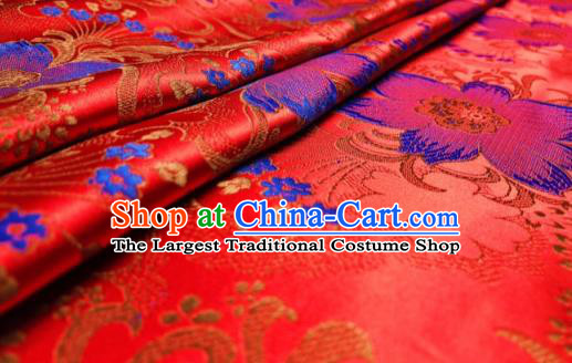 Asian Chinese Traditional Flowers Pattern Design Red Brocade Silk Fabric Cheongsam Tapestry Satin Material DIY Damask