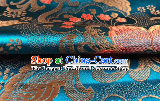 Asian Chinese Traditional Flowers Pattern Design Blue Brocade Silk Fabric Cheongsam Tapestry Satin Material DIY Damask