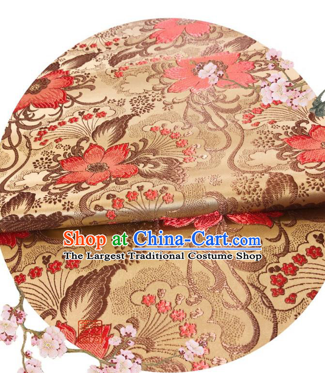 Asian Chinese Traditional Flowers Pattern Design Light Golden Brocade Silk Fabric Cheongsam Tapestry Satin Material DIY Damask