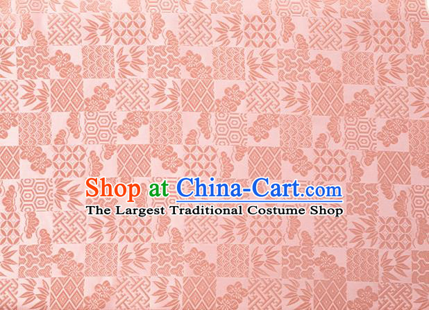 Japanese Traditional Bamboo Leaf Coppor Pattern Design Light Pink Brocade Fabric Silk Material Traditional Asian Japan Kimono Dress Satin Tapestry