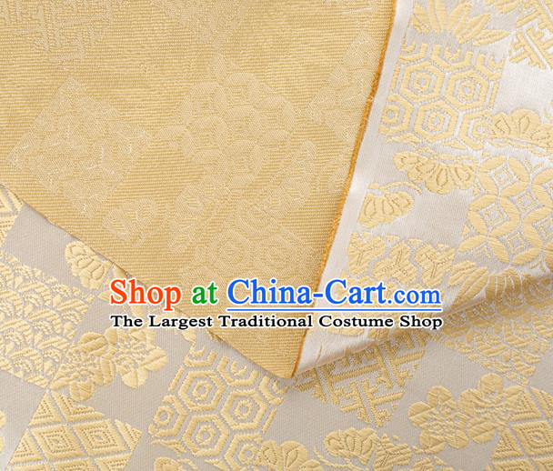 Japanese Traditional Bamboo Leaf Coppor Pattern Design Light Yellow Brocade Fabric Silk Material Traditional Asian Japan Kimono Dress Satin Tapestry