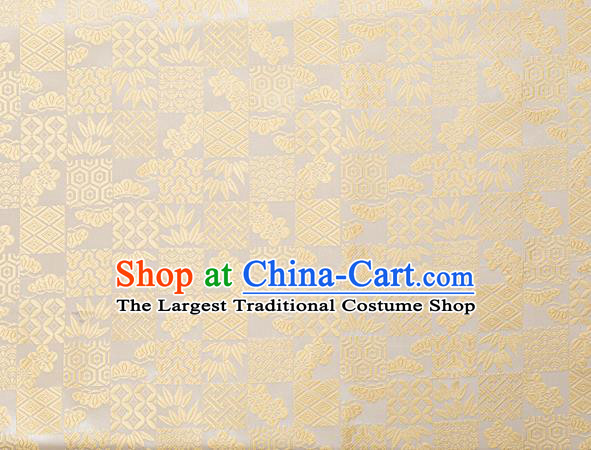 Japanese Traditional Bamboo Leaf Coppor Pattern Design Light Yellow Brocade Fabric Silk Material Traditional Asian Japan Kimono Dress Satin Tapestry