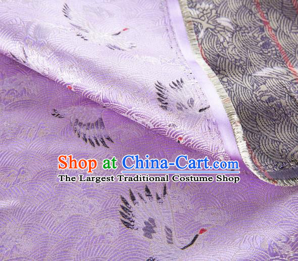 Japanese Traditional Cloud Crane Pattern Design Lilac Brocade Fabric Silk Material Traditional Asian Japan Kimono Dress Satin Tapestry