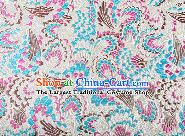 Chinese Classical Phoenix Tail Pattern Design White Brocade Silk Fabric Tapestry Material Asian Traditional DIY Tang Suit Satin Damask