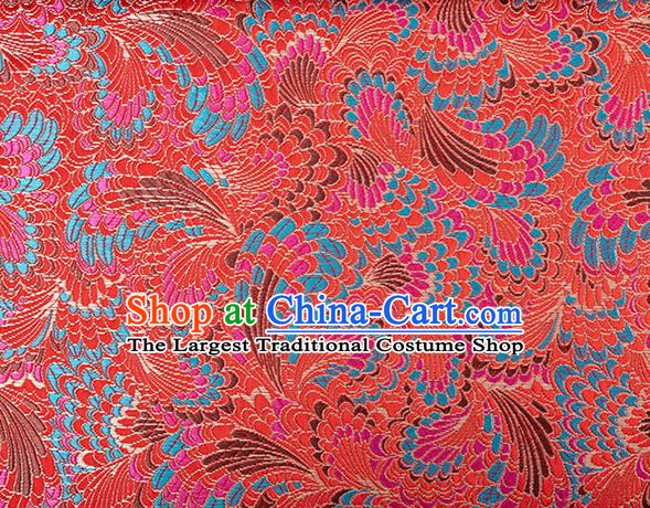 Chinese Classical Phoenix Tail Pattern Design Red Brocade Silk Fabric Tapestry Material Asian Traditional DIY Tang Suit Satin Damask