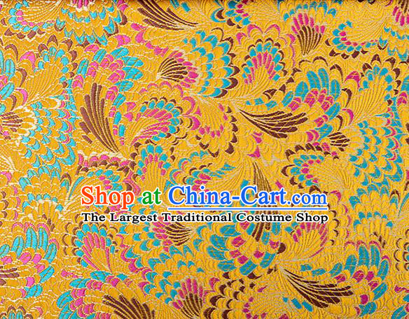 Chinese Classical Phoenix Tail Pattern Design Golden Brocade Silk Fabric Tapestry Material Asian Traditional DIY Tang Suit Satin Damask