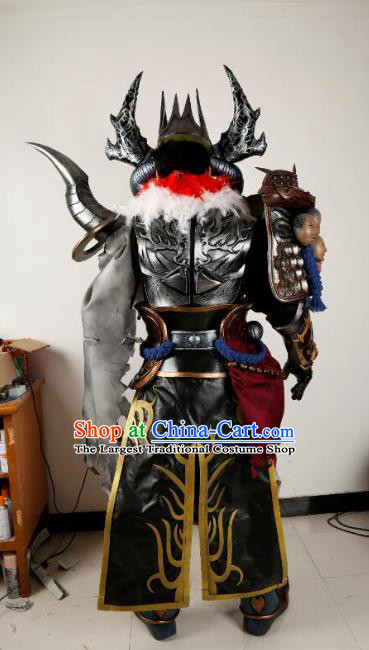 Traditional Chinese Cosplay General Body Armor Outfits Ancient Film Military Officer Armour Costumes and Helmet and Boots for Men