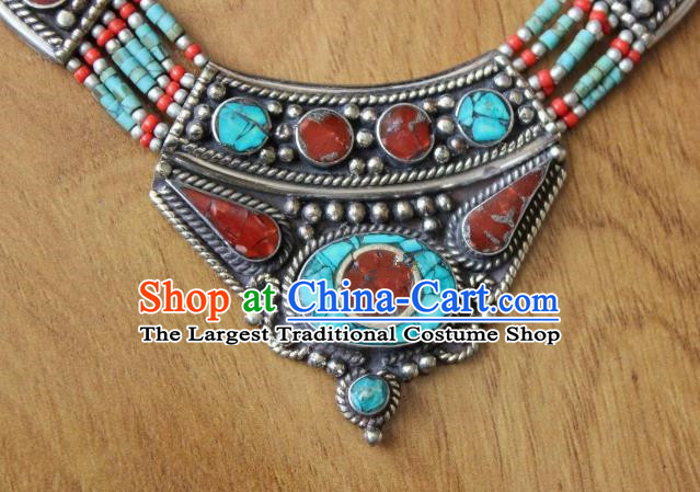 Chinese Traditional Tibetan Nationality Necklet Pendant Decoration Zang Ethnic Handmade Folk Dance Necklace Jewelry Accessories for Women