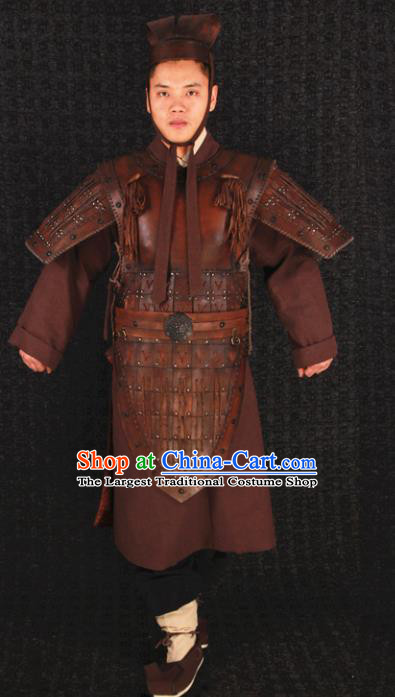 Traditional Chinese Qin Dynasty Soldier Body Armor Outfits Ancient Film Military Officer Armour Terra Cotta Warriors Costumes Full Set