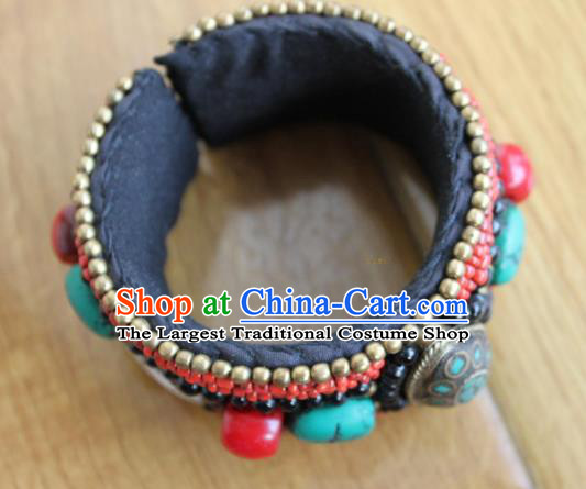 Chinese Traditional Tibetan Nationality Conch Bracelet Jewelry Accessories Decoration Handmade Zang Ethnic Kallaite Bangle for Women