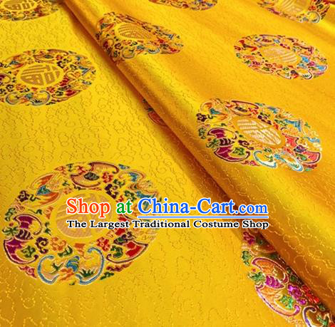 Asian Chinese Traditional Lucky Bats Pattern Design Golden Brocade Silk Fabric Tang Suit Tapestry Material