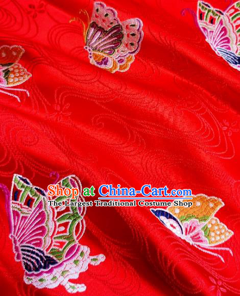 Asian Chinese Traditional Butterfly Pattern Design Red Brocade Silk Fabric Tang Suit Tapestry Wedding Dress Material