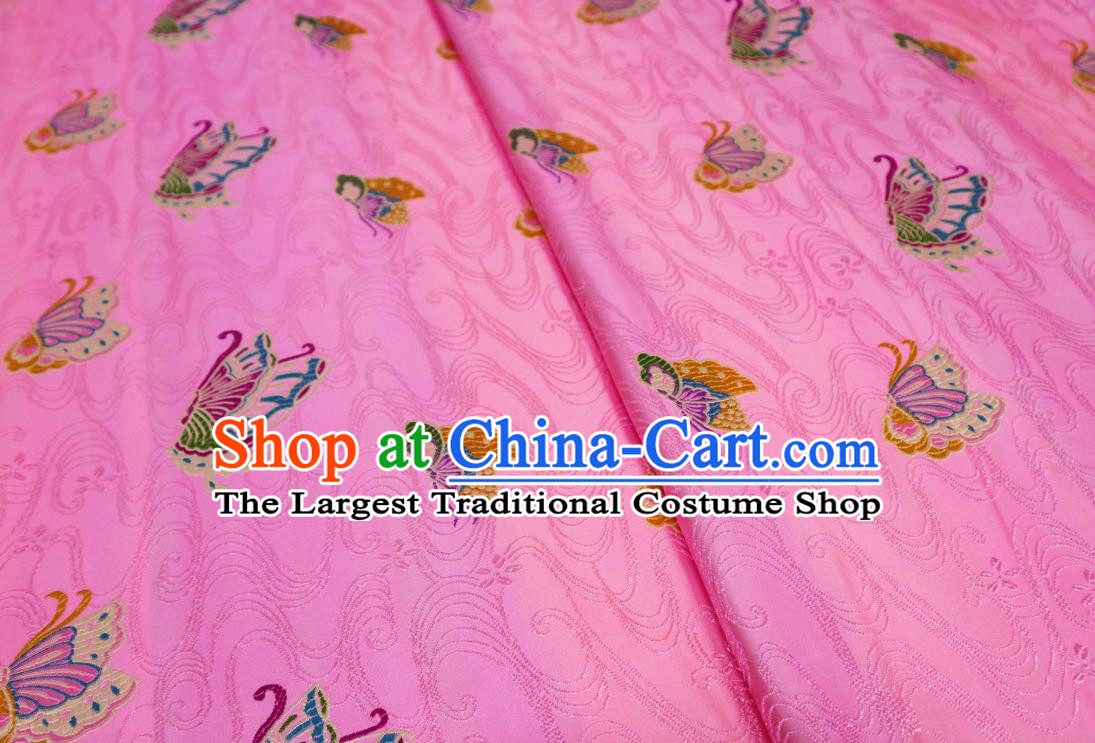 Asian Chinese Traditional Butterfly Pattern Design Pink Brocade Silk Fabric Tang Suit Tapestry Wedding Dress Material