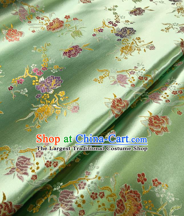 Asian Chinese Traditional Pomegranate Flowers Pattern Design Light Green Brocade Silk Fabric Tang Suit Tapestry Satin Material