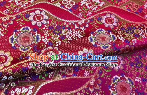 Japanese Traditional Flow Flowers Pattern Design Magenta Nishijin Brocade Fabric Silk Material Traditional Asian Japan Kimono Dress Satin Tapestry