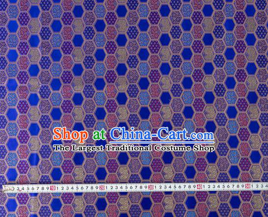 Japanese Traditional Hexagon Daisy Pattern Design Royalblue Brocade Nishijin Fabric Silk Material Traditional Asian Japan Kimono Tapestry Satin