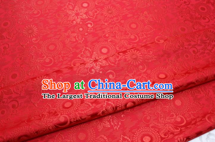 Chinese Classical Sunflowers Pattern Design Red Brocade Silk Fabric Tapestry Material Asian Traditional DIY Mongolian Clothing Satin Damask