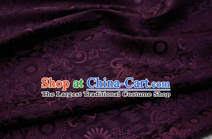 Chinese Classical Sunflowers Pattern Design Purple Brocade Silk Fabric Tapestry Material Asian Traditional DIY Mongolian Clothing Satin Damask