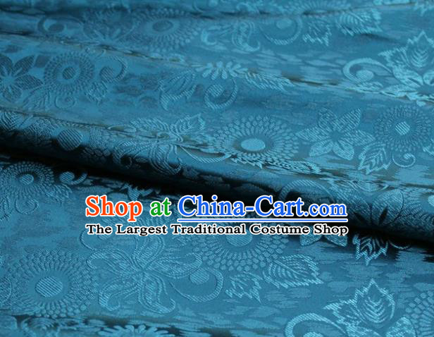 Chinese Classical Sunflowers Pattern Design Teal Brocade Silk Fabric Tapestry Material Asian Traditional DIY Mongolian Clothing Satin Damask