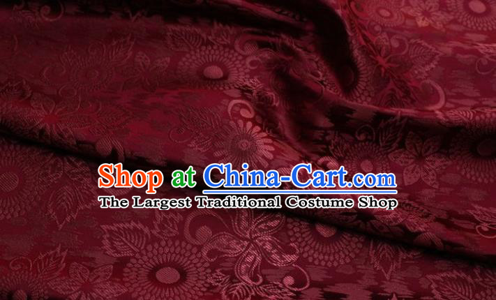 Chinese Classical Sunflowers Pattern Design Maroon Brocade Silk Fabric Tapestry Material Asian Traditional DIY Mongolian Clothing Satin Damask