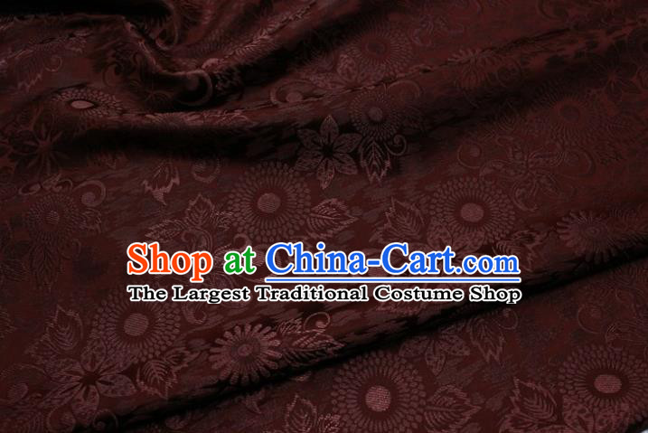 Chinese Classical Sunflowers Pattern Design Brownish Red Brocade Silk Fabric Tapestry Material Asian Traditional DIY Mongolian Clothing Satin Damask