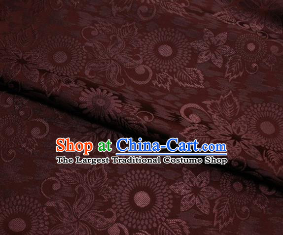 Chinese Classical Sunflowers Pattern Design Brownish Red Brocade Silk Fabric Tapestry Material Asian Traditional DIY Mongolian Clothing Satin Damask