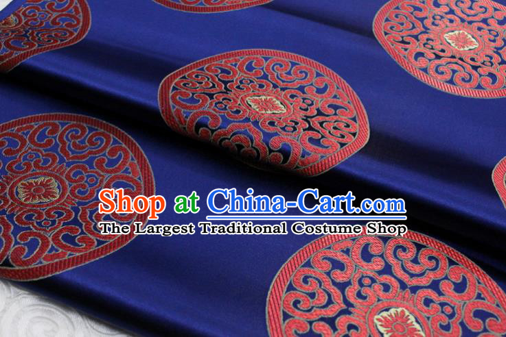 Chinese Tang Suit Classical Round Pattern Design Navy Blue Brocade Asian Traditional Tapestry Material DIY Satin Damask Mongolian Robe Silk Fabric