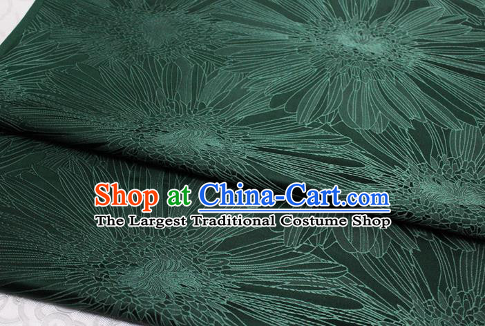 Chinese Mongolian Robe Classical Chrysanthemum Pattern Design Dark Green Brocade Asian Traditional Tapestry Material DIY Satin Damask Drama Silk Fabric