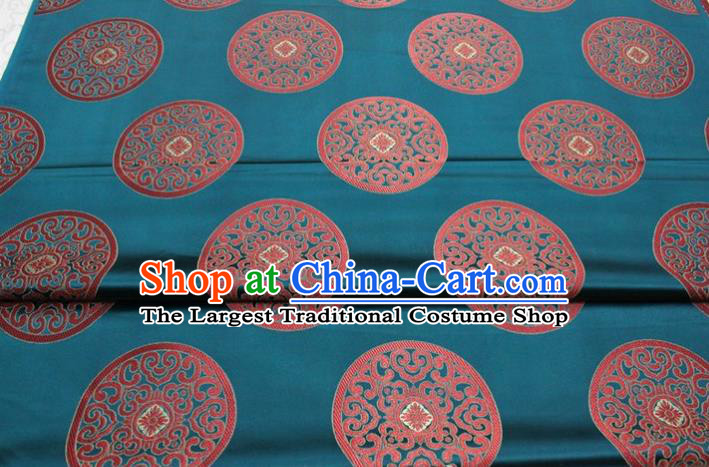 Chinese Tang Suit Classical Round Pattern Design Teal Brocade Asian Traditional Tapestry Material DIY Satin Damask Mongolian Robe Silk Fabric