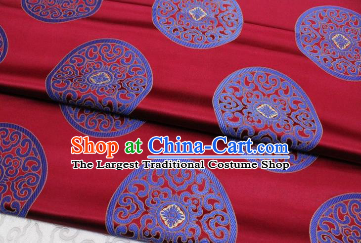 Chinese Tang Suit Classical Round Pattern Design Dark Red Brocade Asian Traditional Tapestry Material DIY Satin Damask Mongolian Robe Silk Fabric