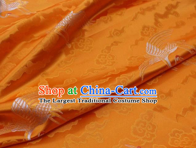 Chinese Classical Cloud Crane Pattern Design Orange Brocade Silk Fabric DIY Satin Damask Asian Traditional Qipao Dress Tapestry Material
