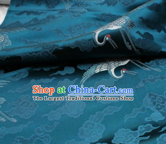 Chinese Classical Cloud Crane Pattern Design Teal Brocade Silk Fabric DIY Satin Damask Asian Traditional Qipao Dress Tapestry Material