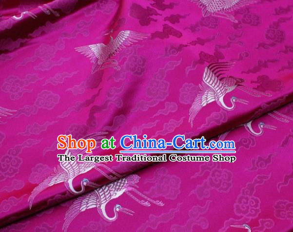 Chinese Classical Cloud Crane Pattern Design Rosy Brocade Silk Fabric DIY Satin Damask Asian Traditional Qipao Dress Tapestry Material