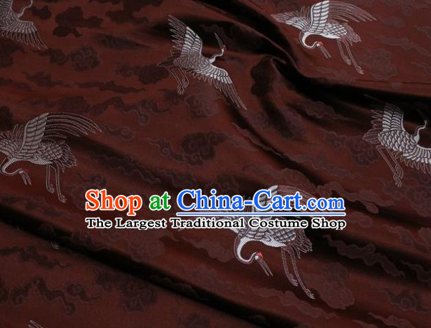 Chinese Classical Cloud Crane Pattern Design Brown Brocade Silk Fabric DIY Satin Damask Asian Traditional Qipao Dress Tapestry Material