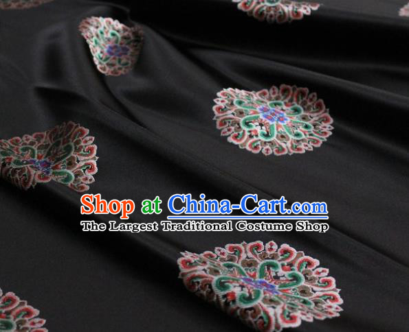 Chinese Classical Lotus Pattern Design Black Brocade Buddhism Silk Fabric DIY Satin Damask Asian Traditional Tibetan Robe Tapestry Material