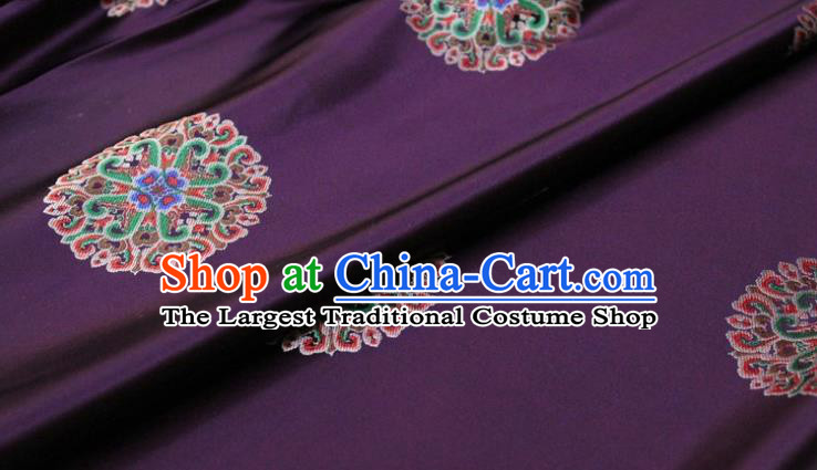 Chinese Classical Lotus Pattern Design Purple Brocade Buddhism Silk Fabric DIY Satin Damask Asian Traditional Tibetan Robe Tapestry Material