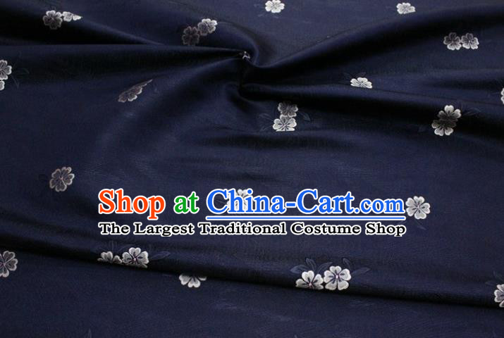 Chinese Classical Blossom Pattern Design Navy Brocade Silk Fabric DIY Satin Damask Asian Traditional Qipao Dress Tapestry Material