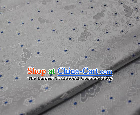 Chinese Classical Cloud Blossom Pattern Design White Brocade Mongolian Robe Asian Traditional Tapestry Material Silk Fabric DIY Satin Damask