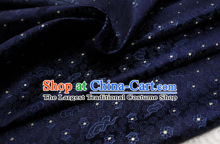 Chinese Classical Cloud Blossom Pattern Design Navy Blue Brocade Mongolian Robe Asian Traditional Tapestry Material Silk Fabric DIY Satin Damask