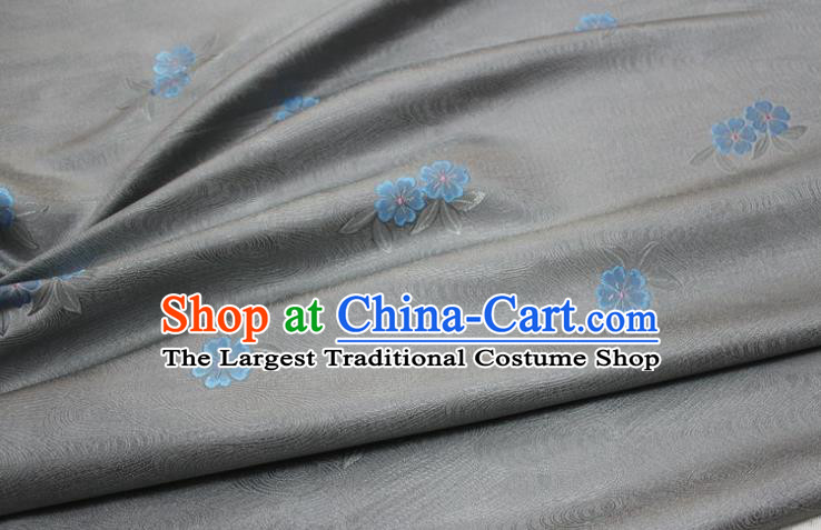 Chinese Classical Blossom Pattern Design Grey Brocade Silk Fabric DIY Satin Damask Asian Traditional Qipao Dress Tapestry Material